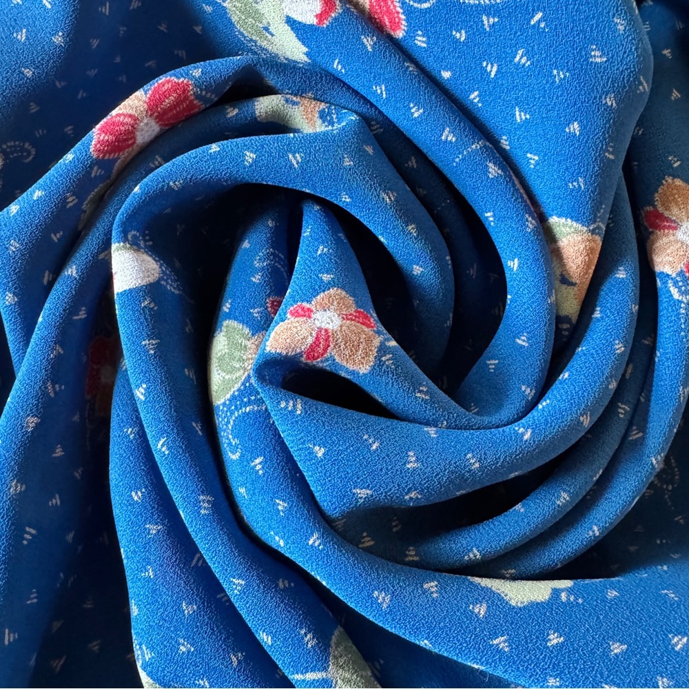 Vintage Tall Girl Prairie Midi Dress Blue Floral Ruffle Collar Size 12 Tall - Picture 16 of 16